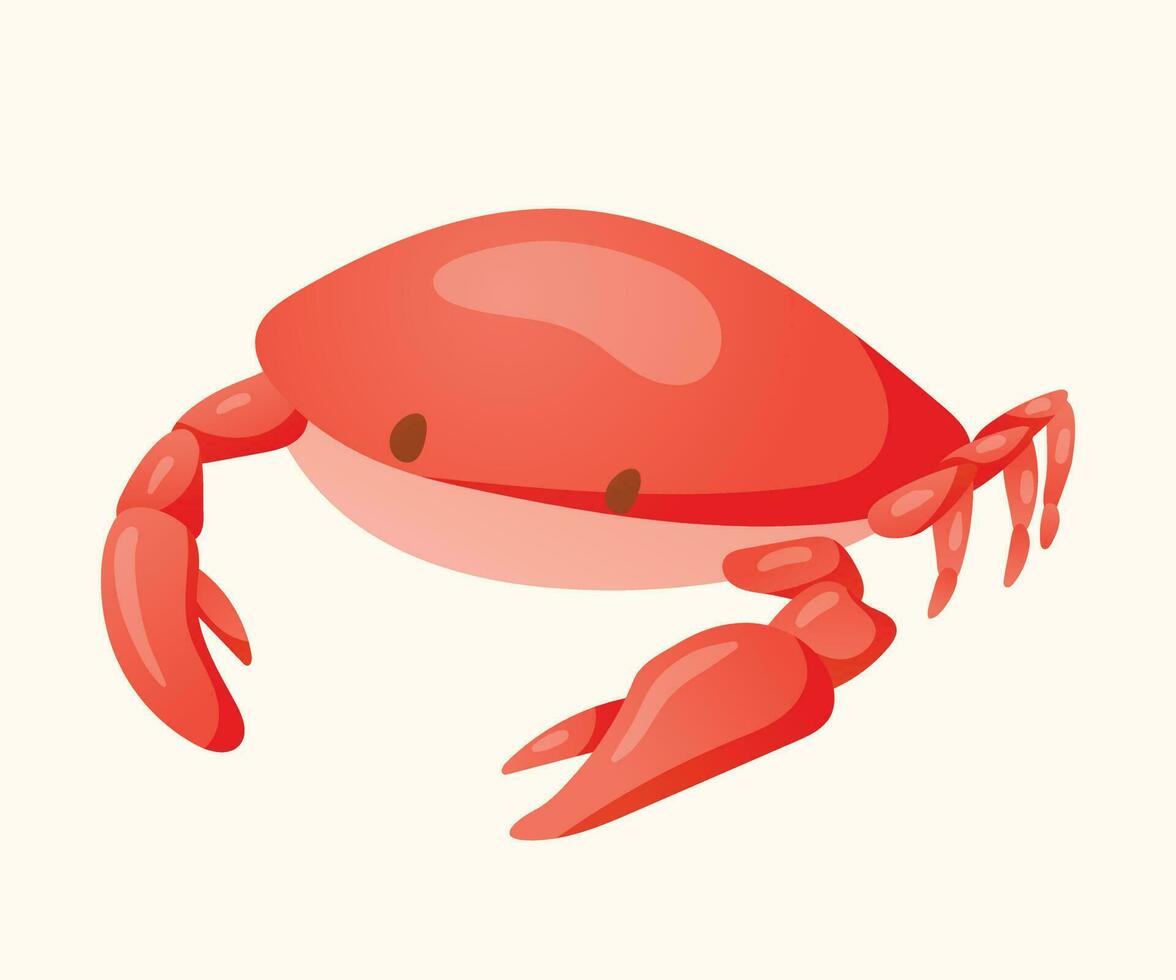 Cartoon summer icon of red crab or lobster character with claws. Isolated picture of a sea or river mollusk on a white background. vector