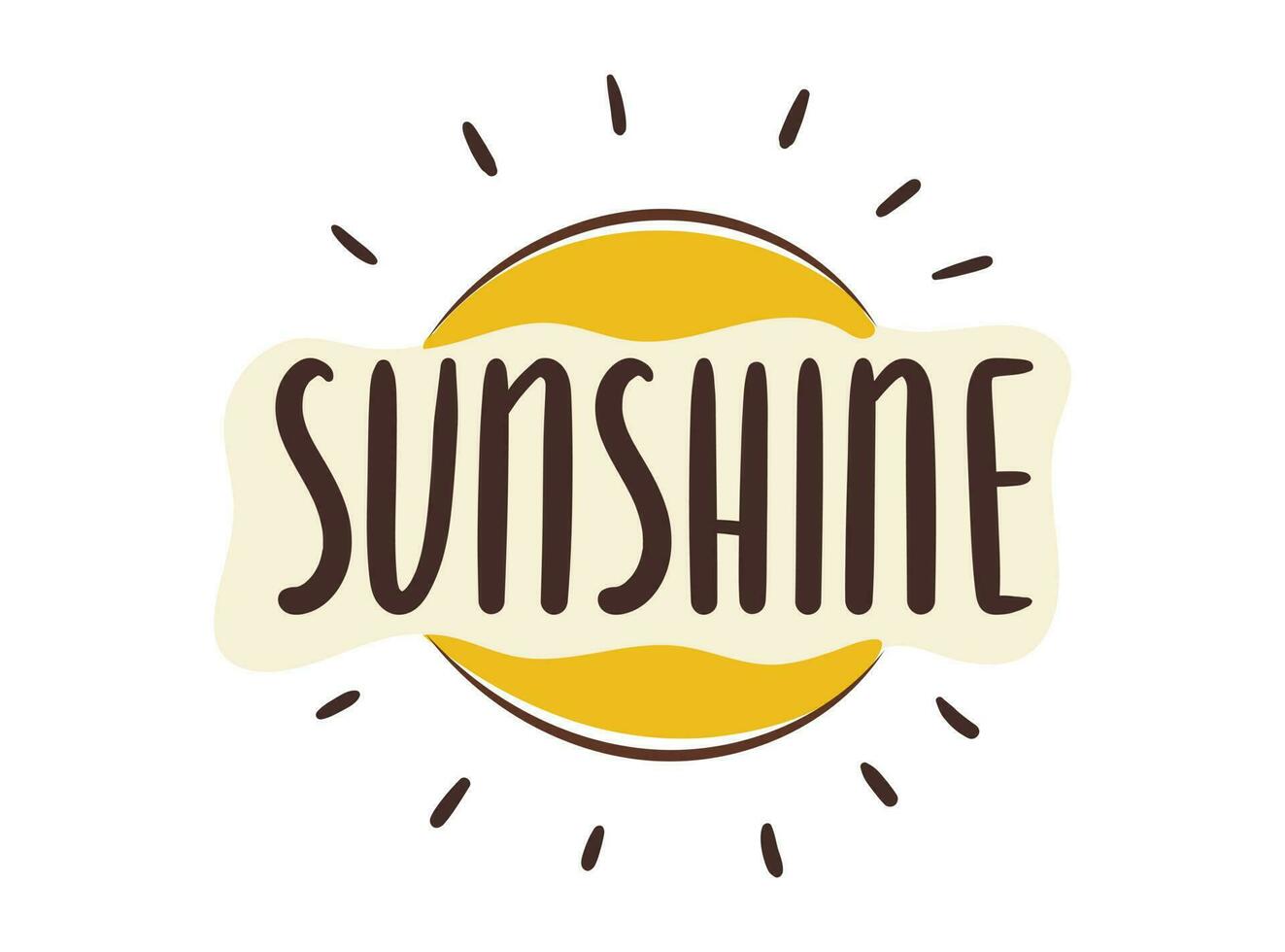 Simple isolated doodle line art sticker. Illustration with the inscription sunlight and sun with rays. Hand lettering or handwriting on a summer theme. vector