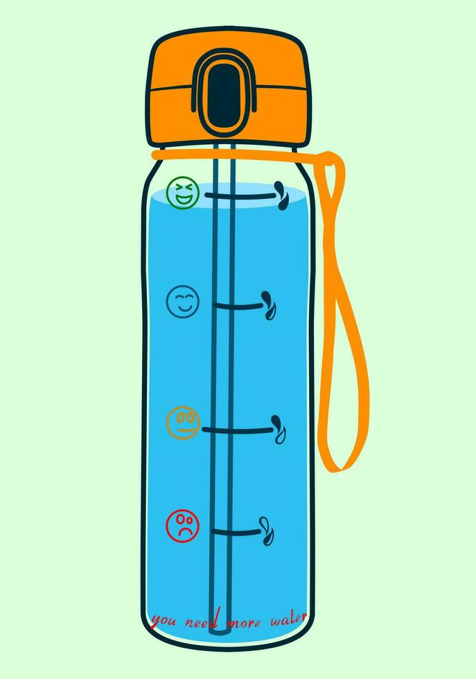 botella usted necesitar más agua . azul el plastico botella en plano dibujos animados estilo con gotas de agua. vector ilustración.