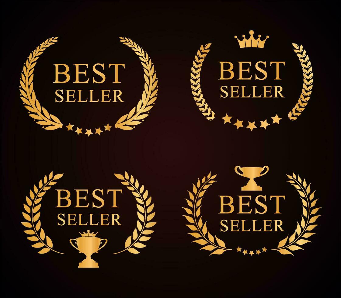 Award Best Seller emblem collection of gold laurel wreath vector