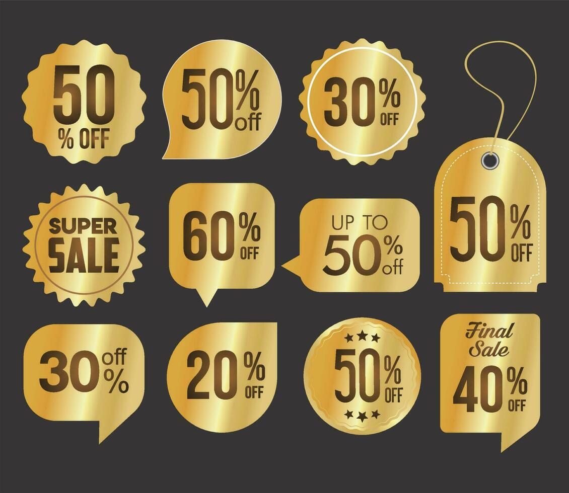 Modern gold sale banners and labels vector collection