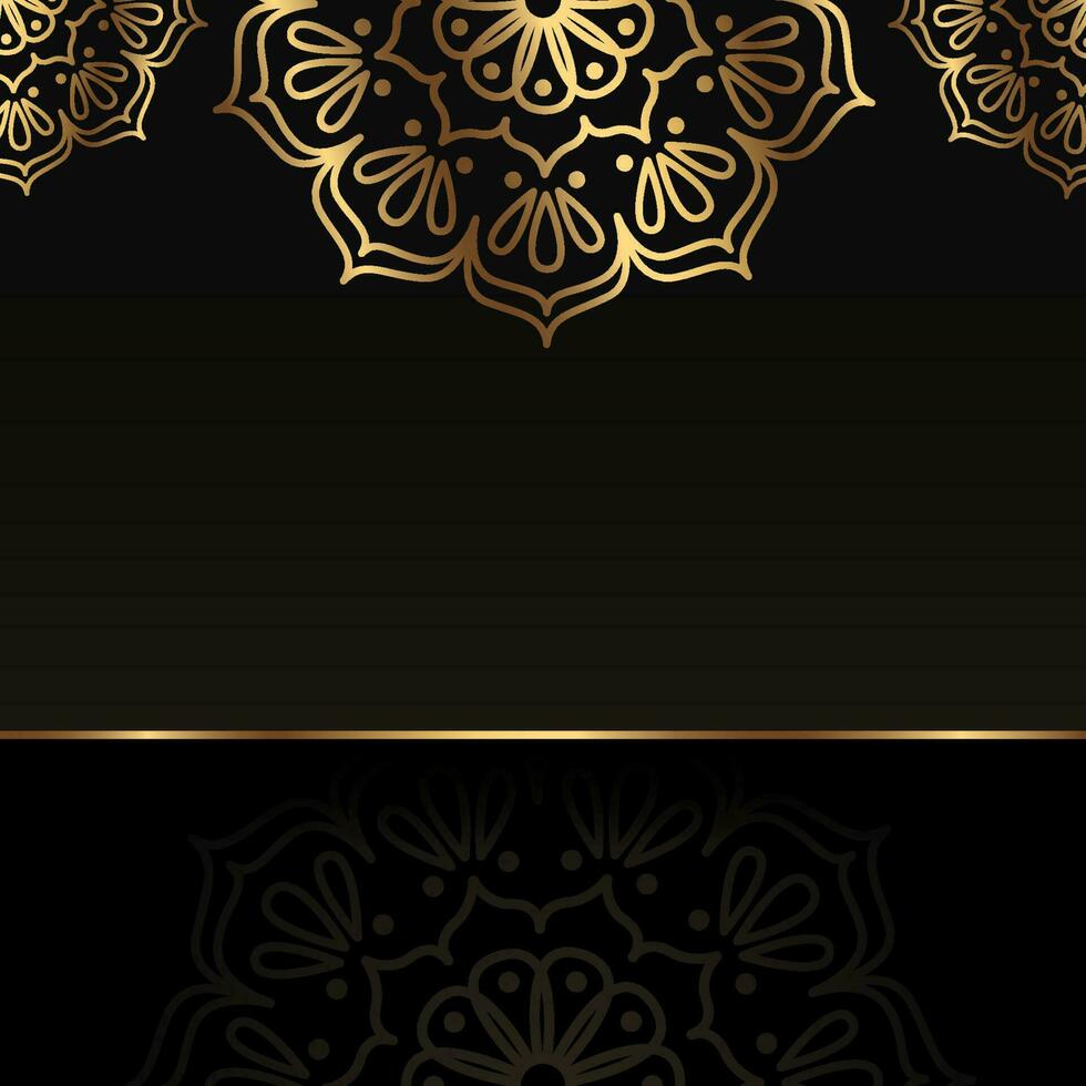 Vector square premium banner with gold mandala. Luxury dark background with empty space