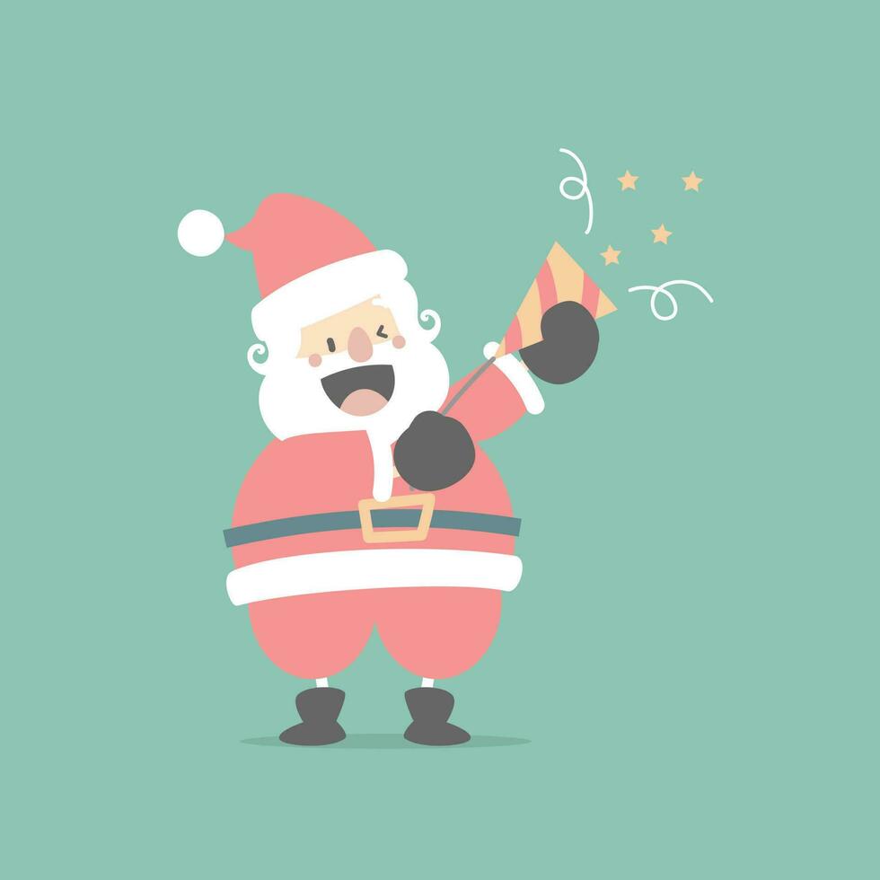 alegre Navidad y contento nuevo año con linda Papa Noel claus en el invierno temporada verde fondo, plano vector ilustración dibujos animados personaje disfraz diseño