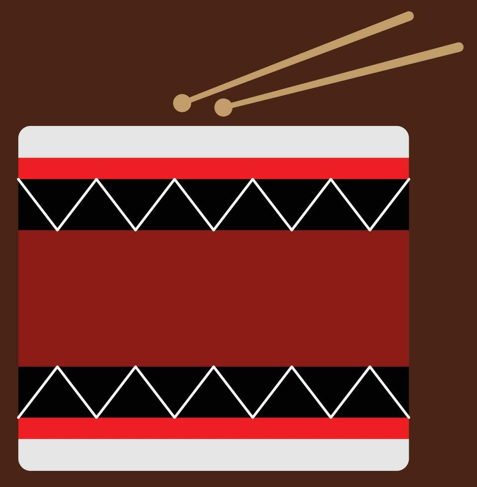 A drum, drum with drumsticks, red and black and silver, music instrument for kids, drum illustration vector, suitable for signs and banners and music instruments shops and music website design vector