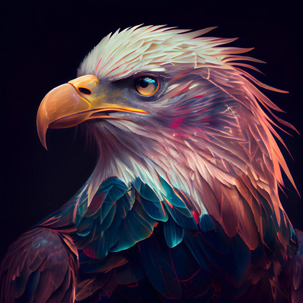 beautiful eagle portrait on a black background. 3d illustration., Image photo