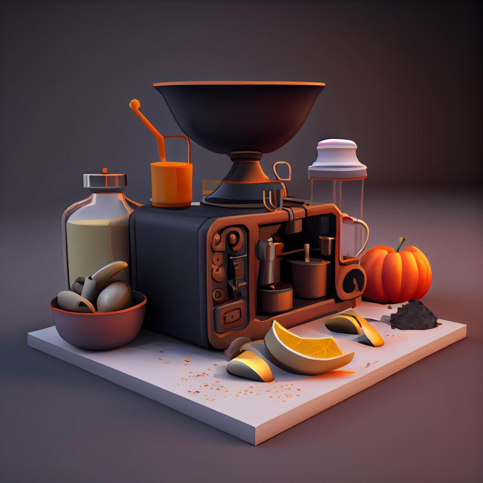 coffee grinder and ingredients for making coffee, 3d illustration, Image photo