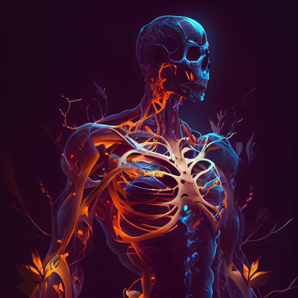 Human Skeleton with Veins Anatomy For Medical Concept 3D Illustration, Image photo