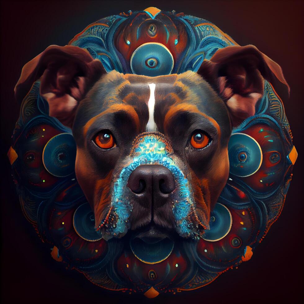 Portrait of a boxer dog with mandala. Toned., Image photo