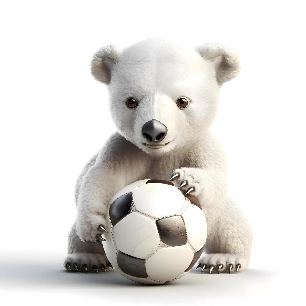 3D rendering of a cute cartoon wolf with soccer ball isolated on white background, Image photo