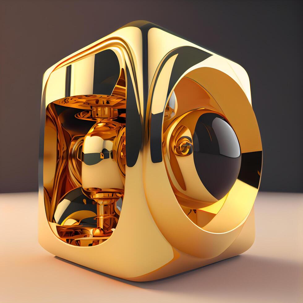 3d illustration of a golden object on a dark background. 3d rendering, Image photo