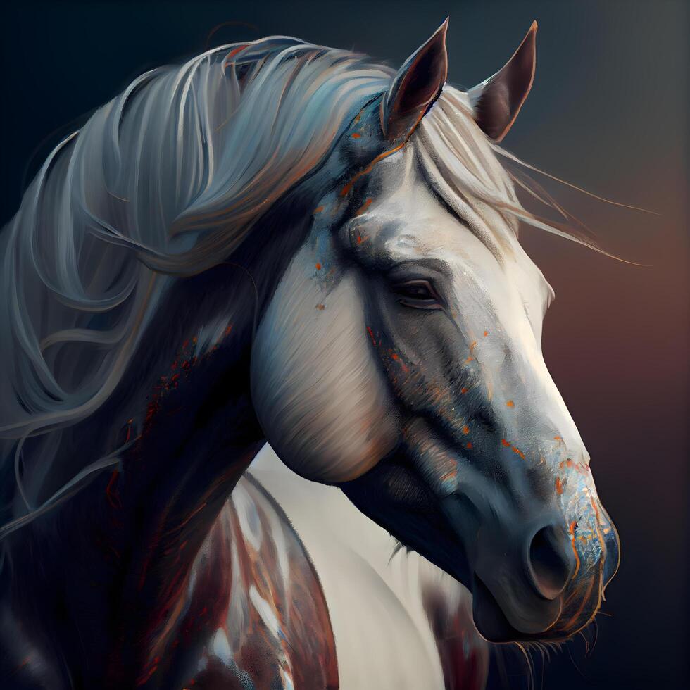 3D rendering of a white horse with a mane and mane, Image photo