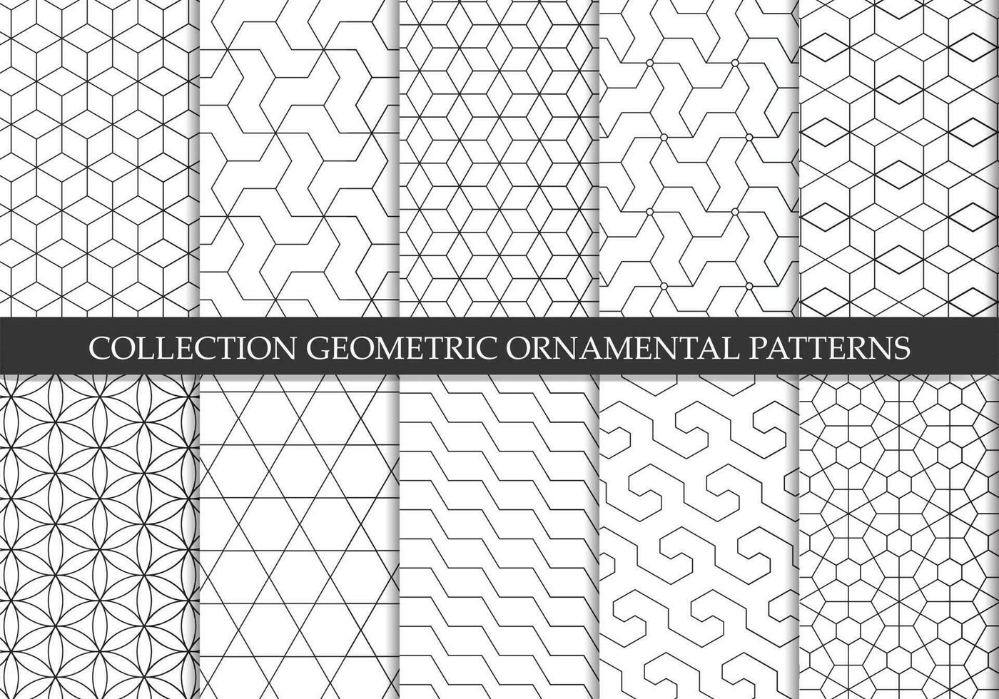 Collection of repeatable ornamental vector patterns. Grid geometric oriental backgrounds.