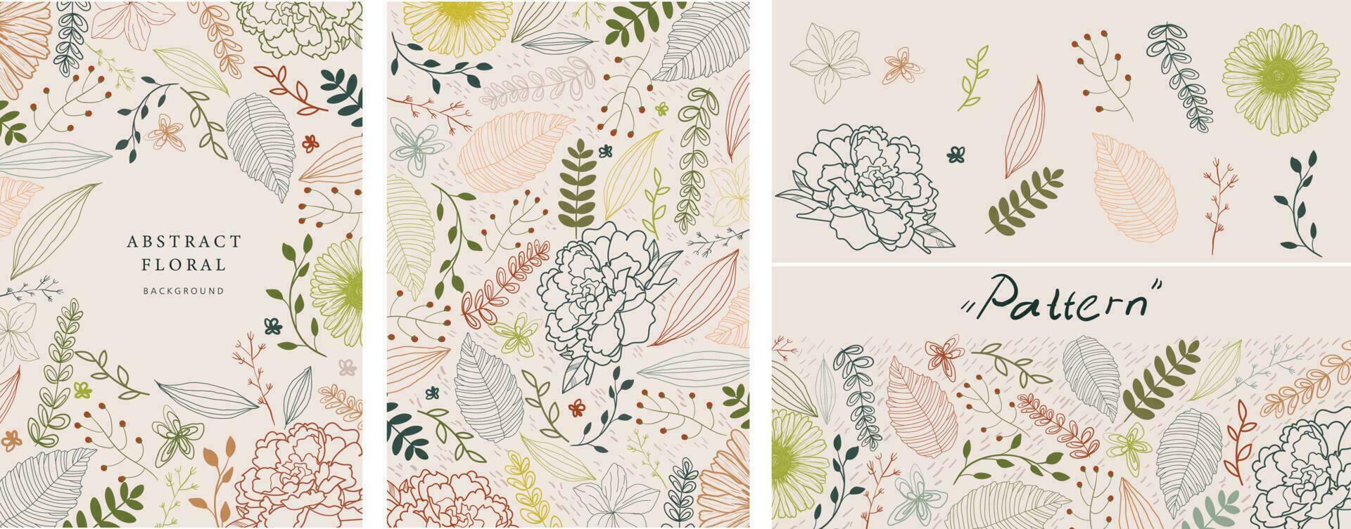 Seamless pattern floral line art. vector