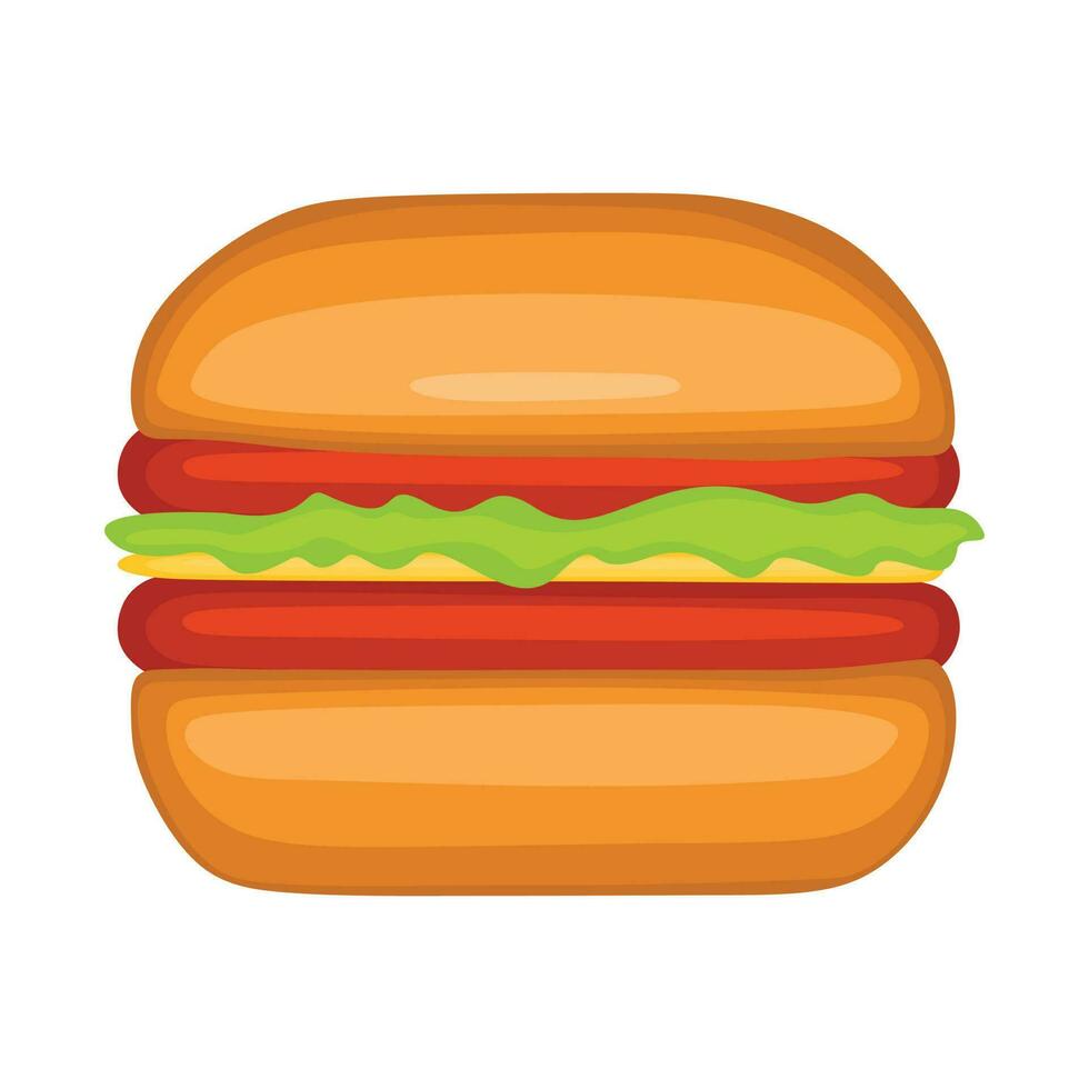 Tasty hamburger with beef, lettuce vegetable and red onion. Brown wooden background. vector