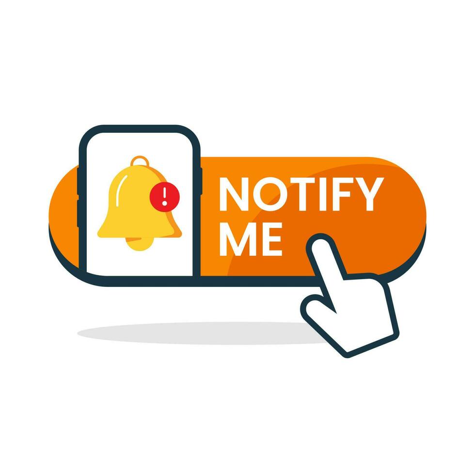 reminder, notify me button with bell notification on smartphone concept illustration flat design vector eps10. modern graphic element for landing page, empty state ui, infographic, icon