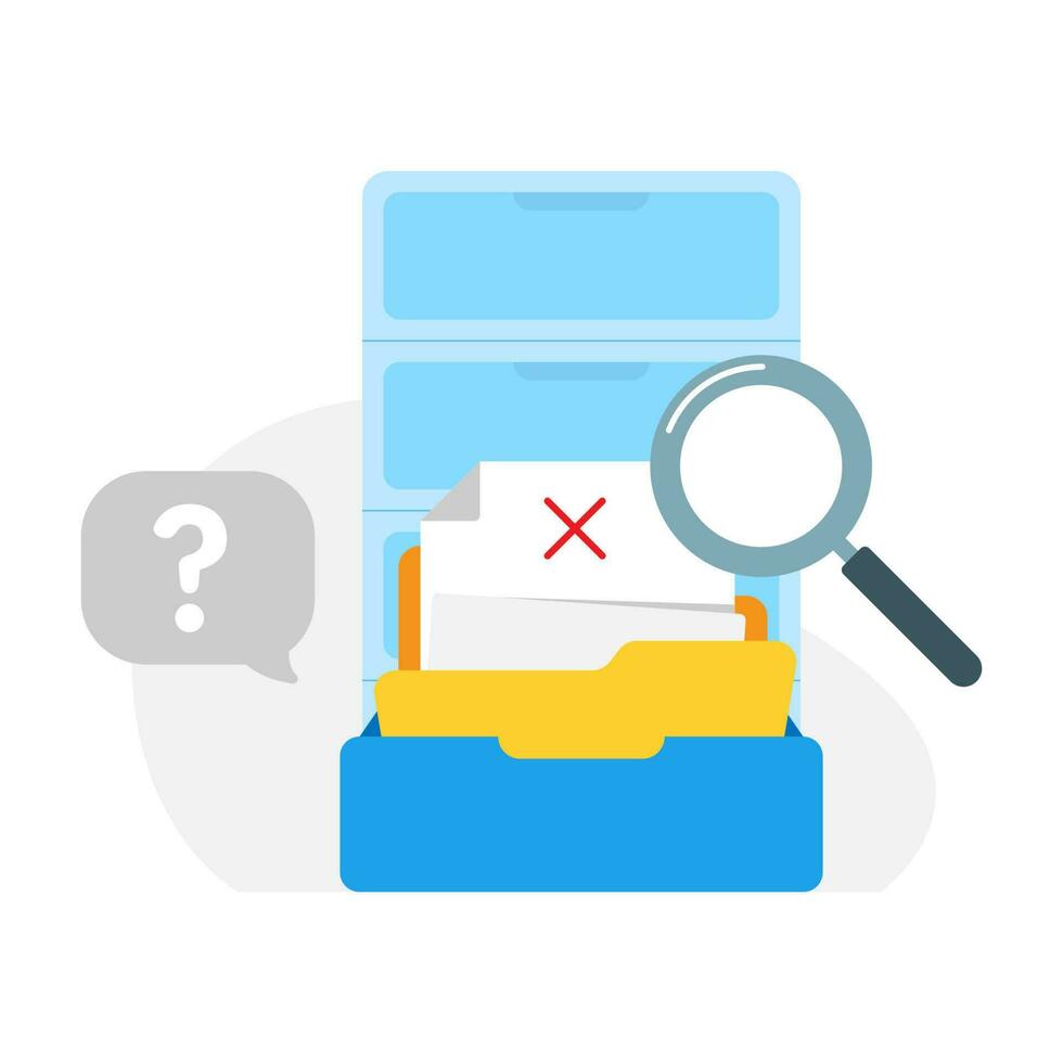 no result, data, document, file in the filling cabinet not found concept illustration flat design vector eps10. modern graphic element for landing page, empty state ui, infographic, icon