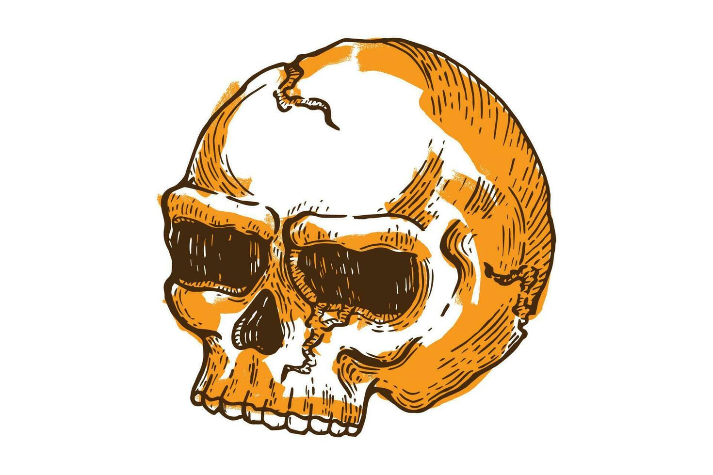 skull head hand drawing with orange color vector