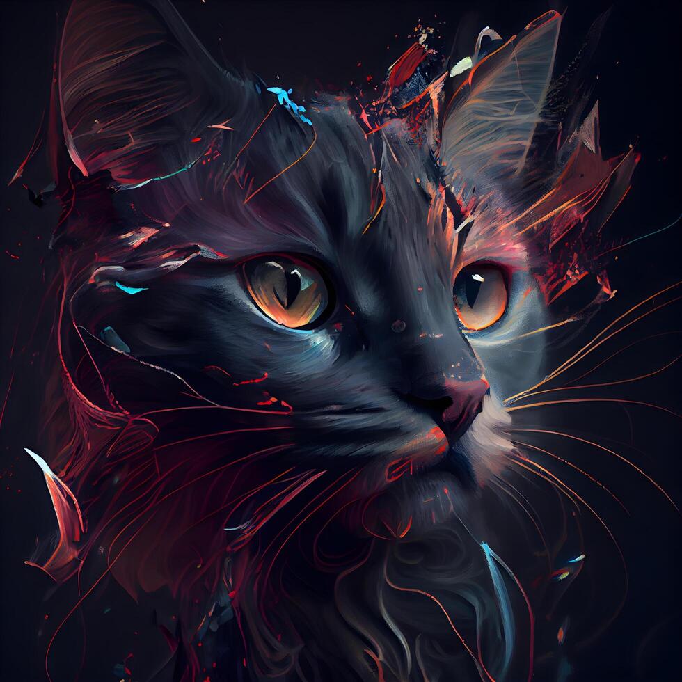 Cat with red and blue eyes. Artistic illustration. Digital painting., Image photo