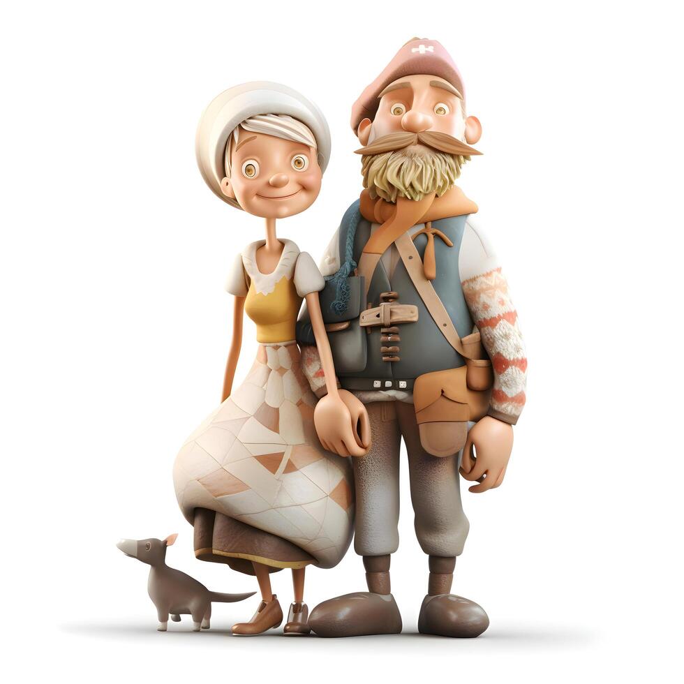 Traveler couple with suitcases. illustration in retro style., Image photo