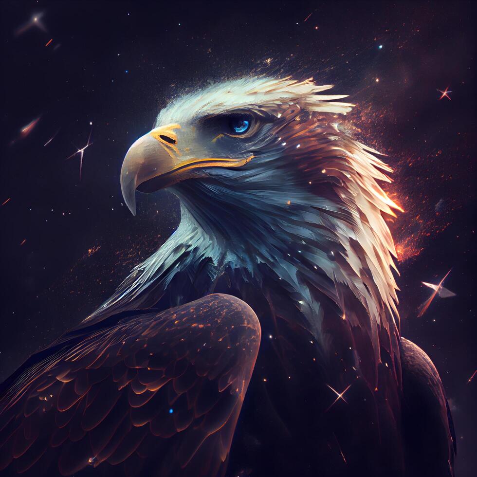 beautiful eagle in the space with stars. 3d rendering., Image photo
