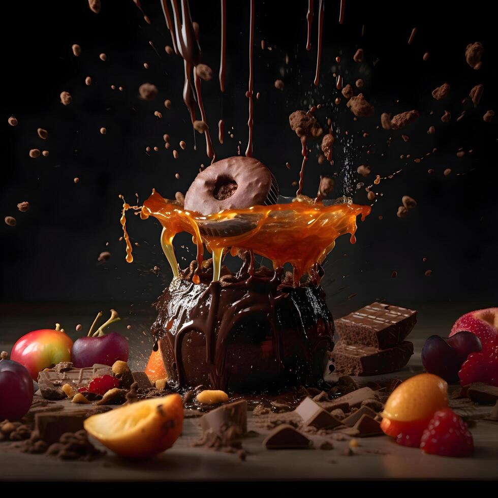 Burger with flying ingredients on a black background. The concept of fast food., Image photo