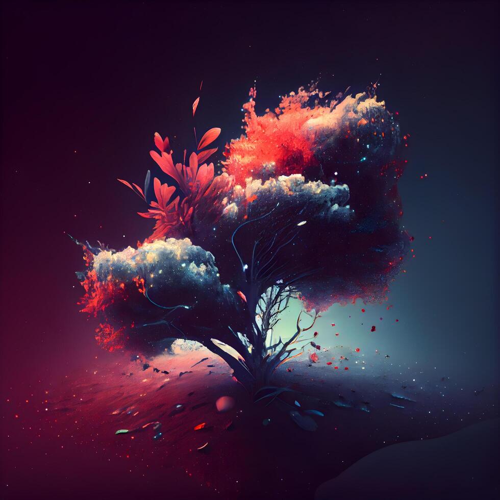 Abstract tree on a dark background. 3D illustration. Digital painting., Image photo