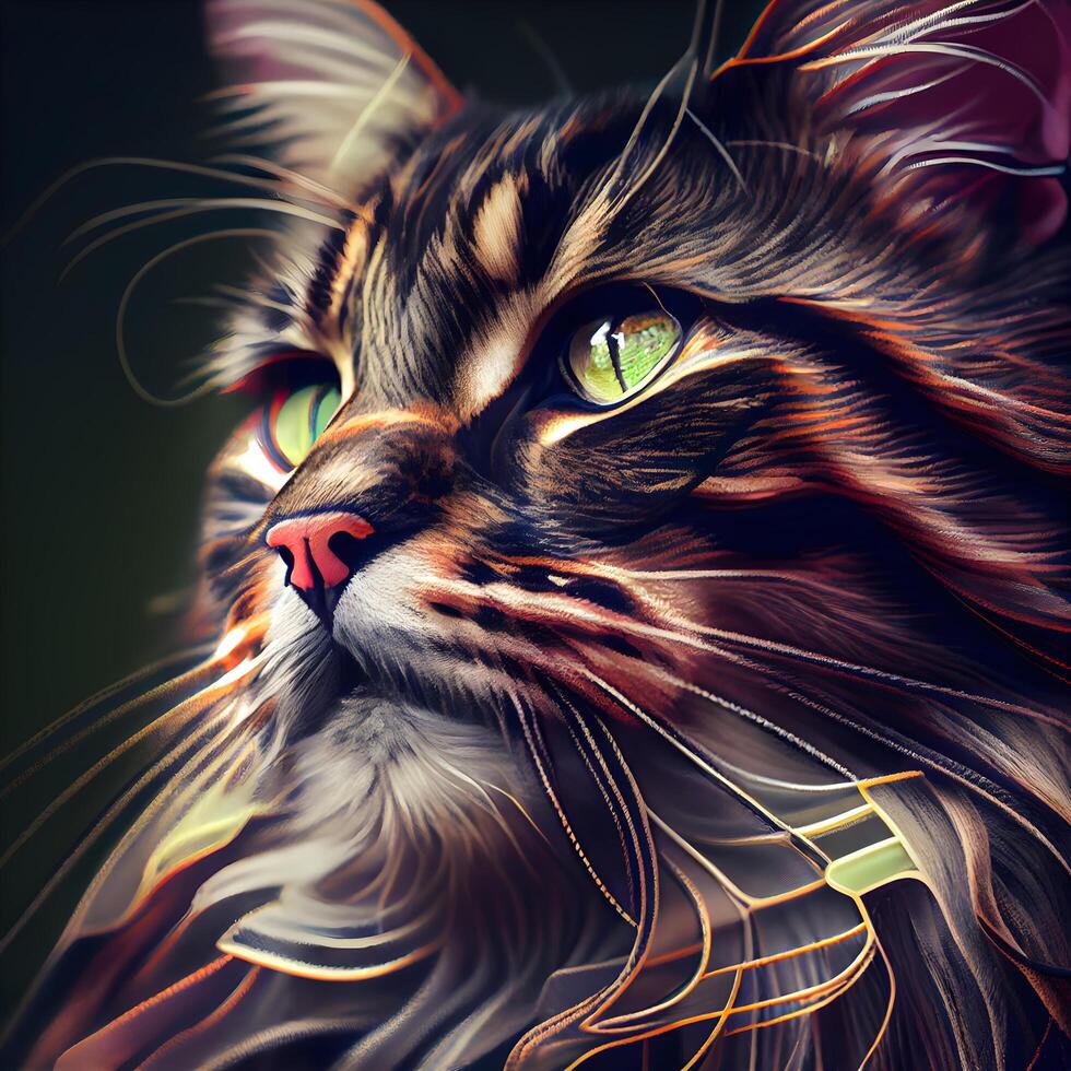 fantasía retrato de un gato con verde ojos. 3d representación, ai generativo imagen foto