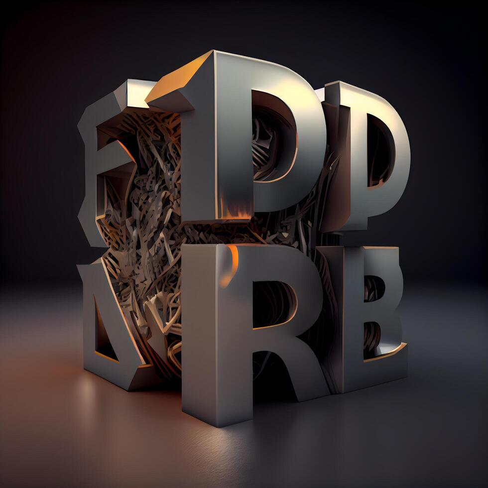 3d render of abstract metallic cube with word DEVELOP., Image photo