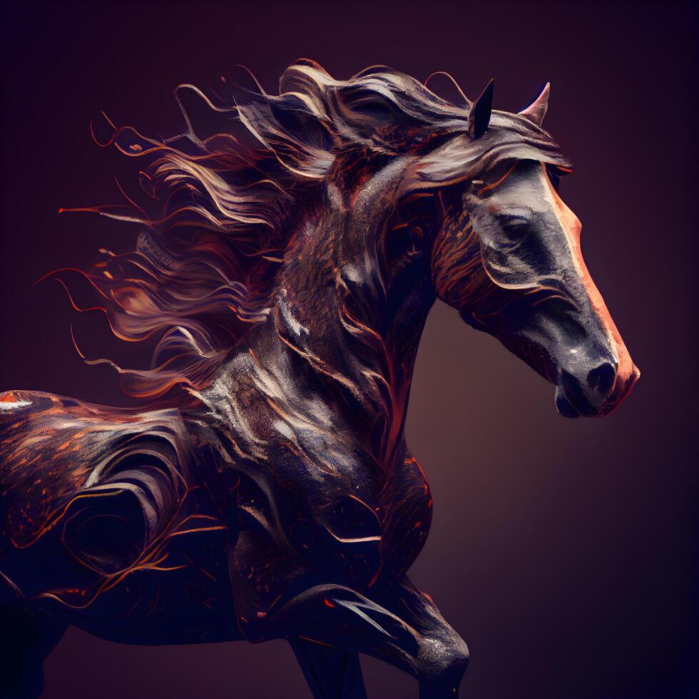 Horse with mane made of metal. 3D rendering., Image photo