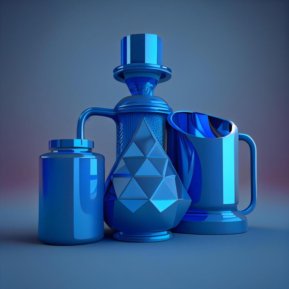 Cocktail shaker in blue and black colors, 3d render, Image photo
