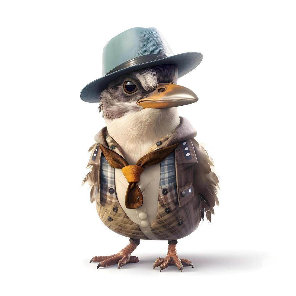 Steampunk bird with gears and cogwheels on a white background, Image photo