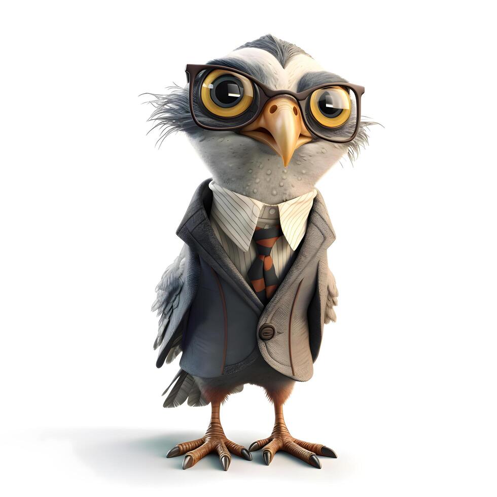 Owl with glasses on a white background. 3D illustration., Image photo