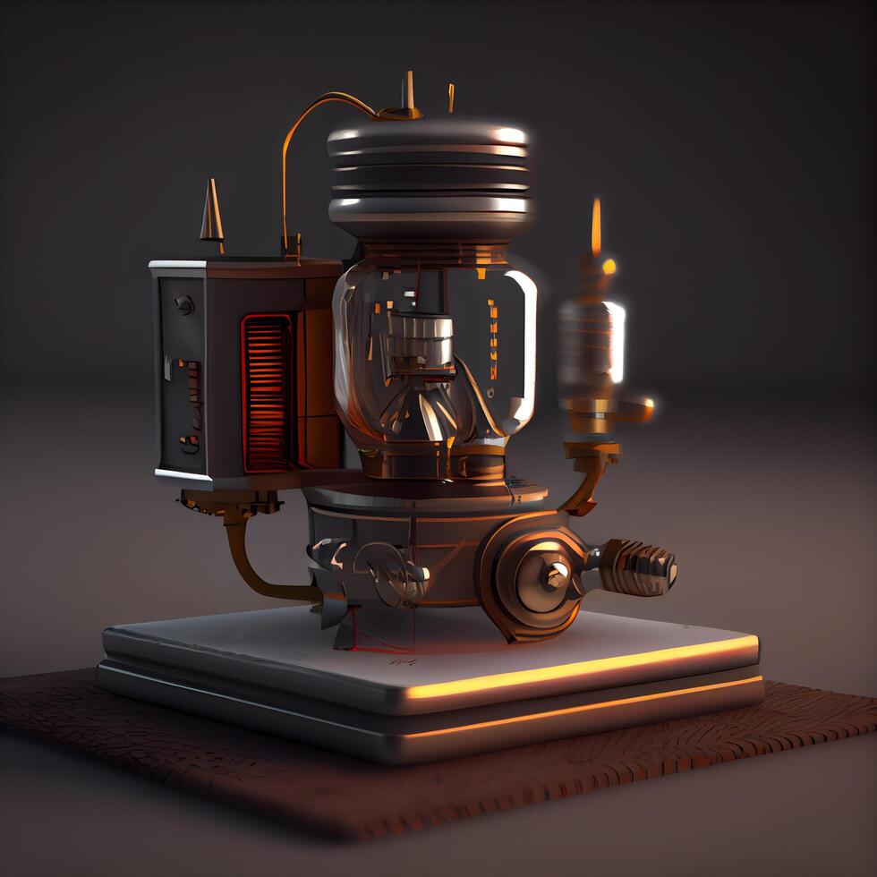 Vintage radio set on a dark background. 3D rendering., Image photo