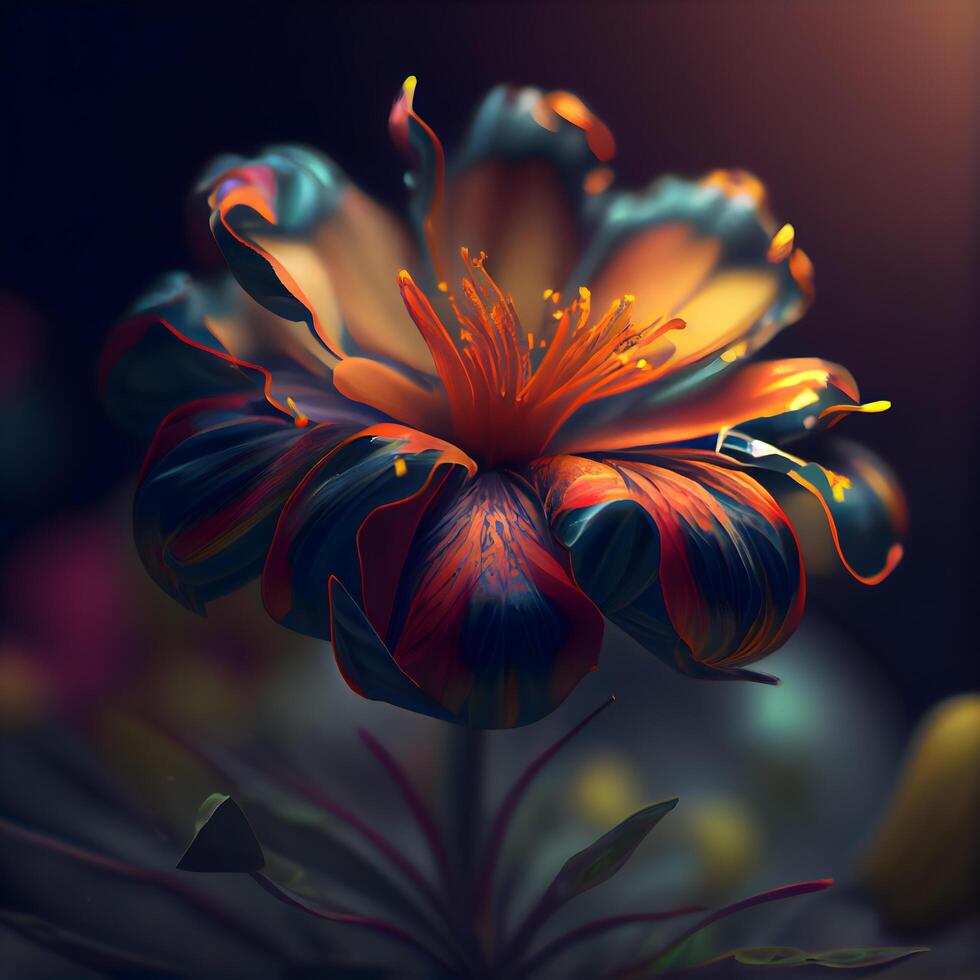 3D illustration of a flower with a beautiful pattern on a dark background, Image photo