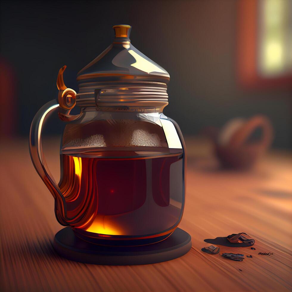 Old rusty gas station on a wooden table, 3d illustration., Image photo