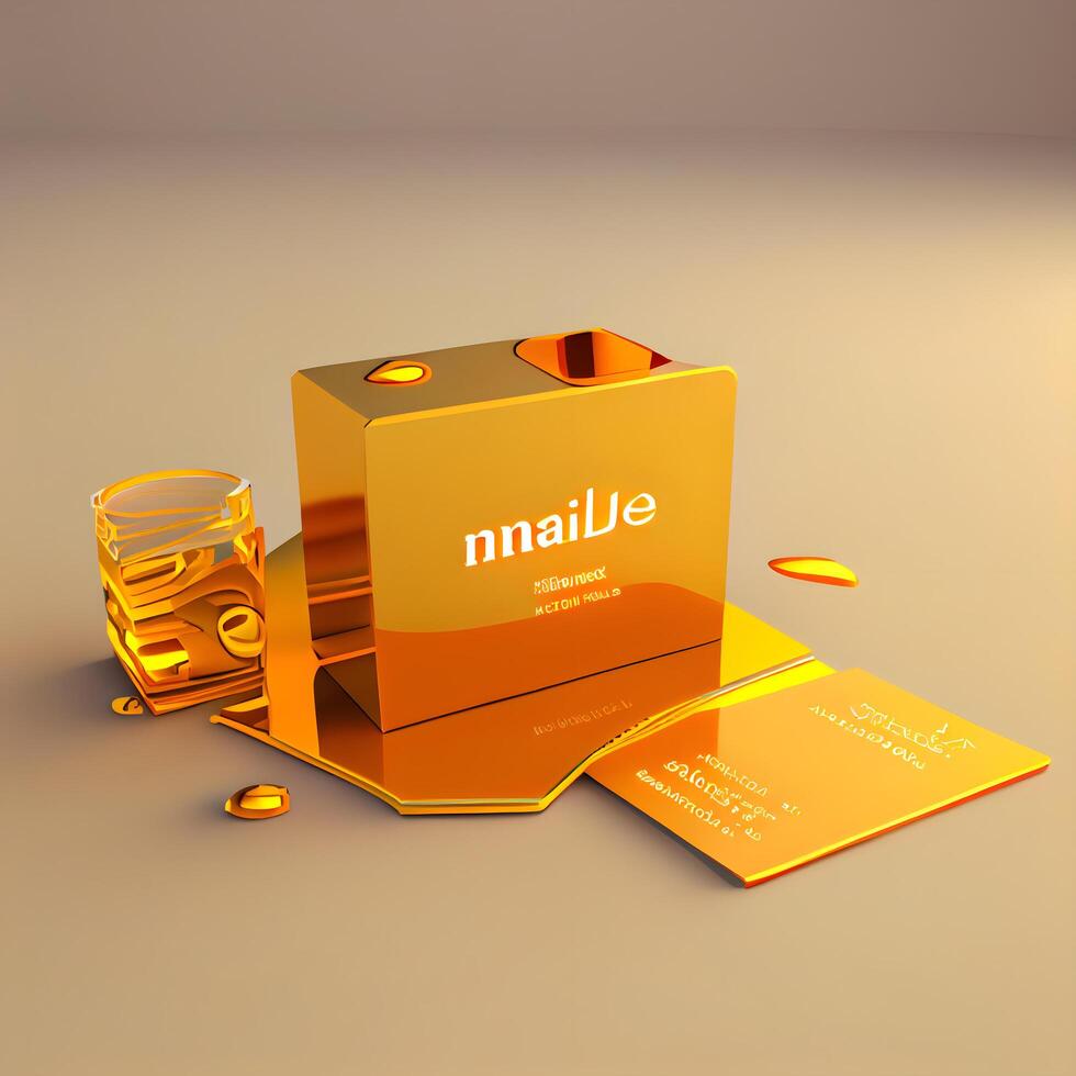 Millionaire gold gift box with coins and credit card. 3d render, Image photo