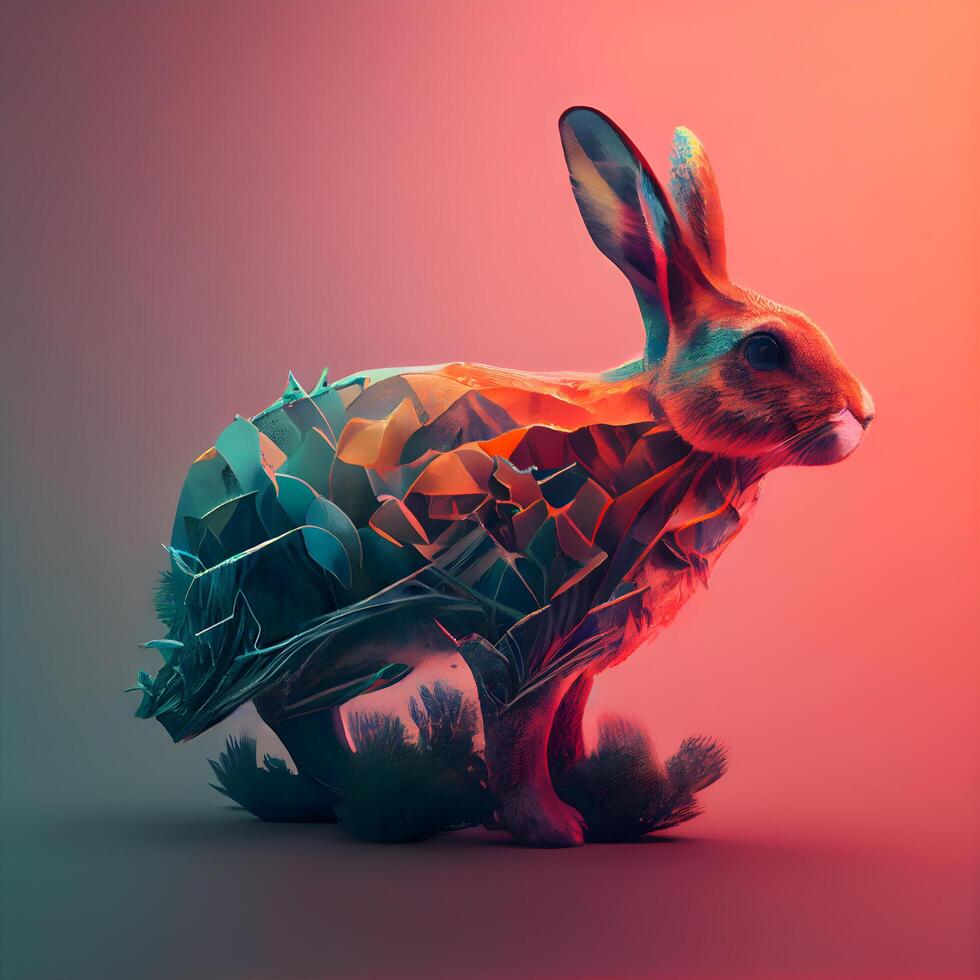 Rabbit made of polygonal geometric shapes. 3d rendering, Image photo