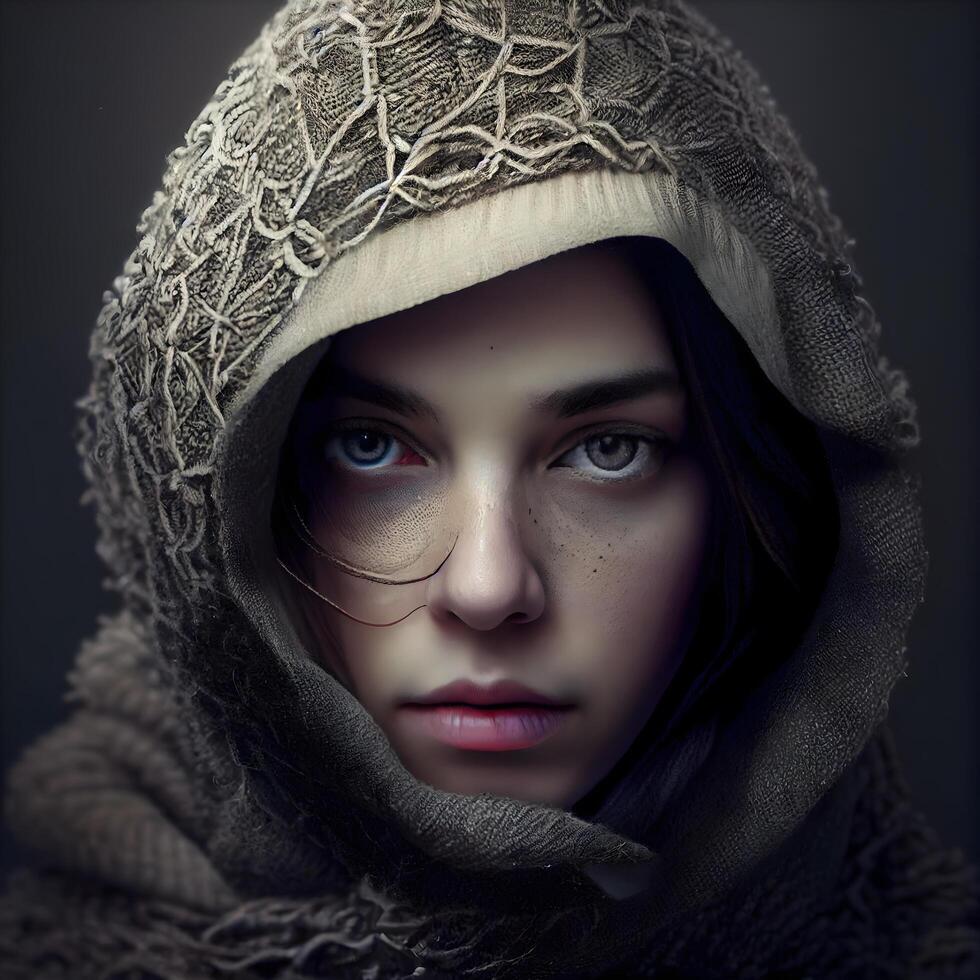 Portrait of a beautiful young woman in a winter hat and scarf., Image photo