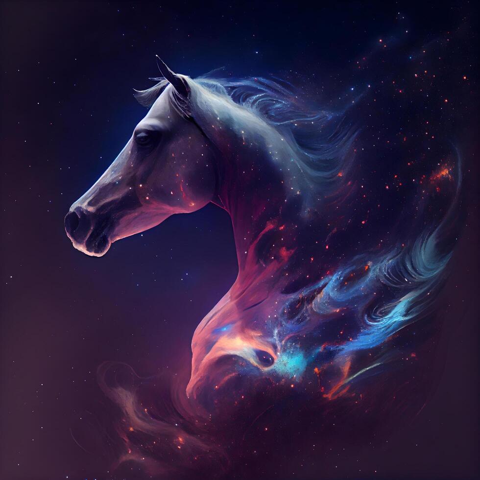 Beautiful white unicorn in space. Fantasy and dreamy design., Image photo