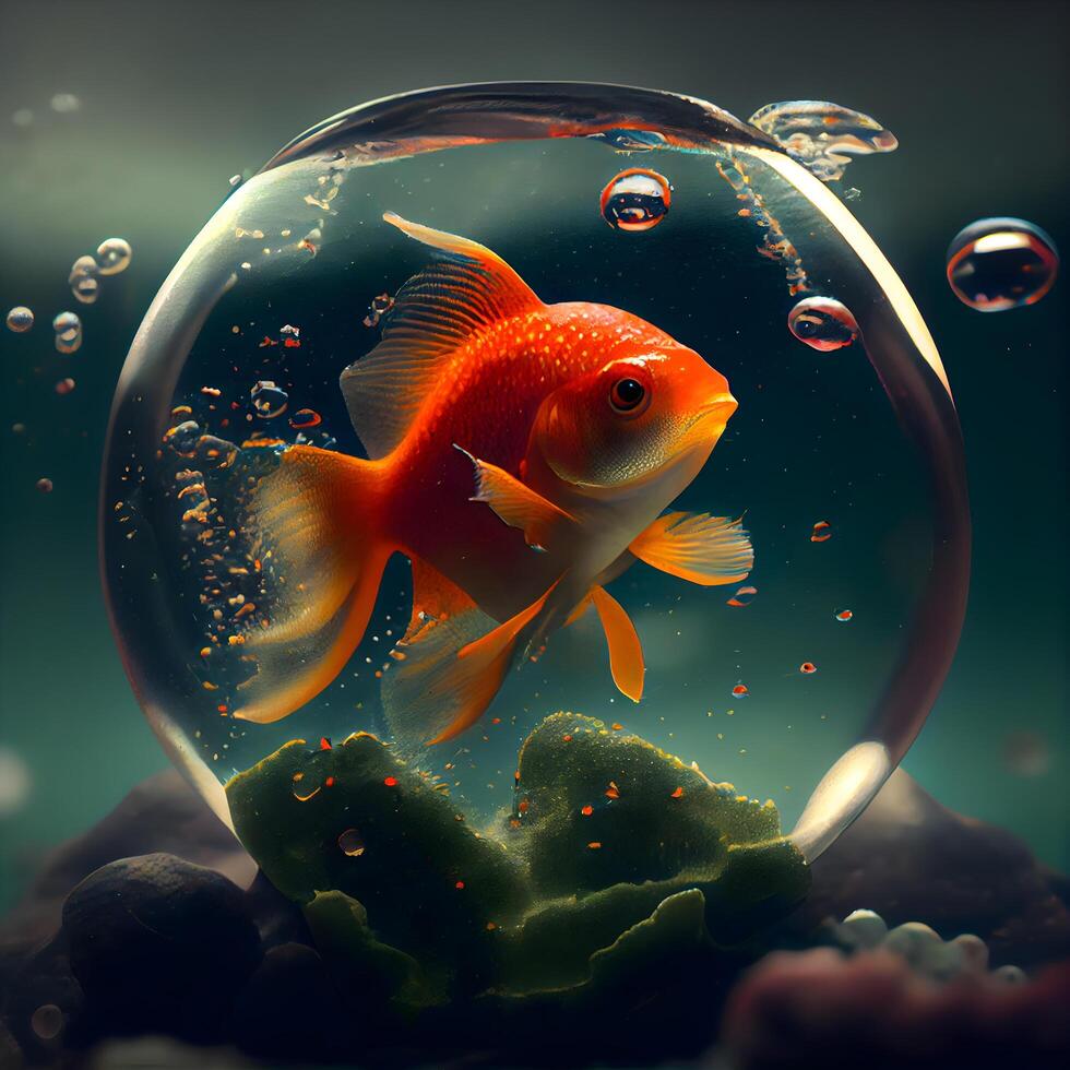 Goldfish in a glass aquarium. Fish swimming in a water., Image photo