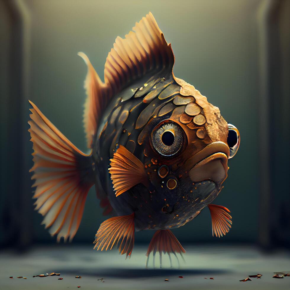3d rendering of a goldfish in front of a dark background, Image photo