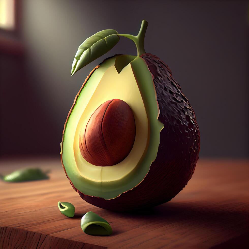 aguacate con hojas aislado en oscuro antecedentes. 3d ilustración., ai generativo imagen foto