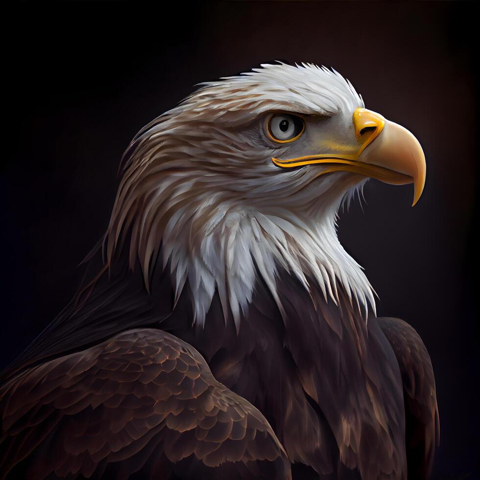 calvo águila en un oscuro antecedentes. 3d hacer ilustración., ai generativo imagen foto