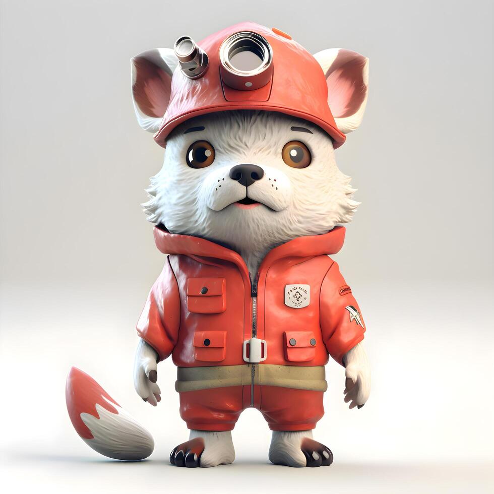 3d rendering of a cute cartoon dog in a fireman suit, Image photo