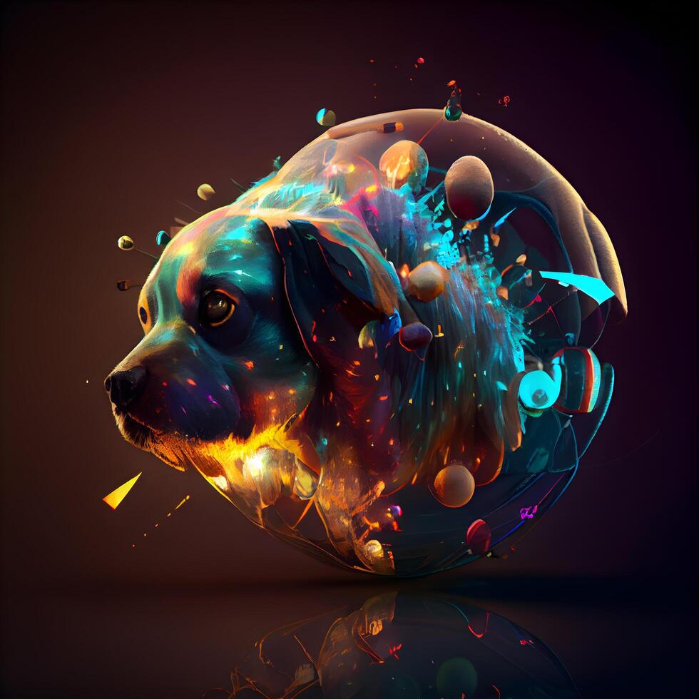 Digital illustration of dog head in abstract background. 3D rendering., Image photo