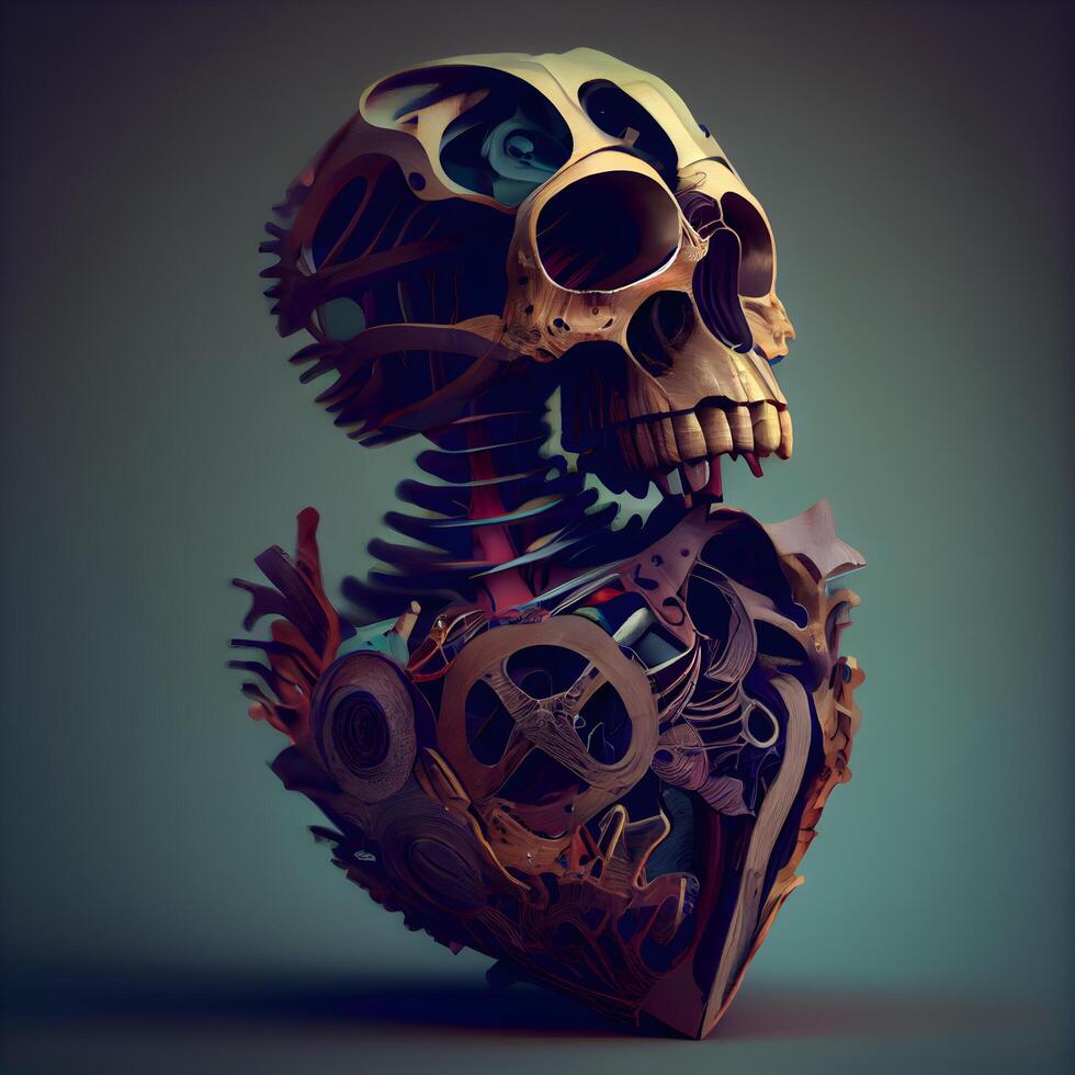 Human skeleton with gears and cogwheels. 3d illustration., Image photo