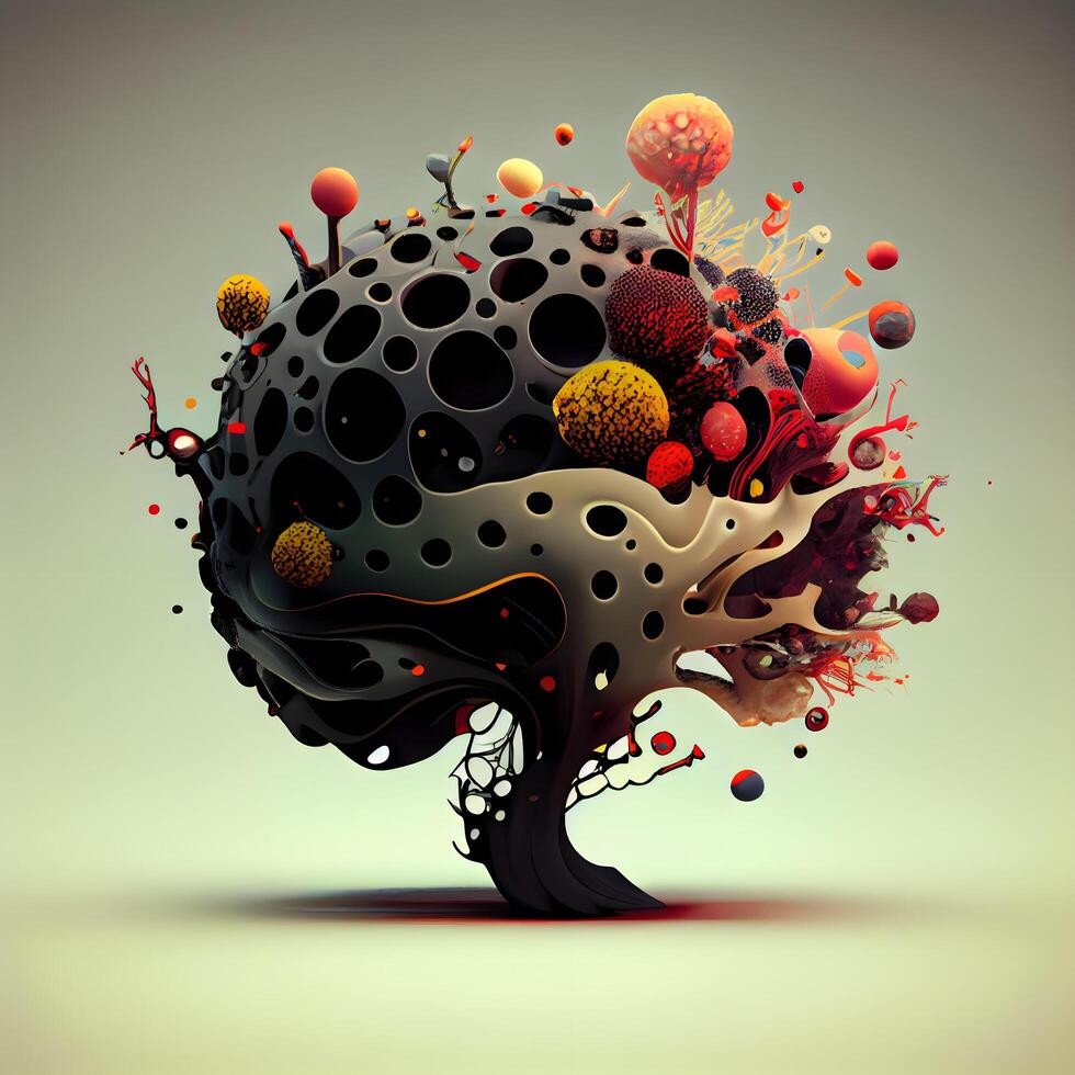 Abstract tree made of colorful spheres and dots. 3d illustration., Image photo