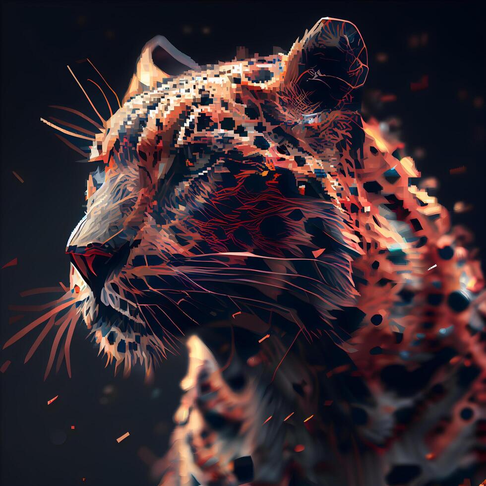 Abstract digital illustration of a leopard. Futuristic background. 3D rendering., Image photo