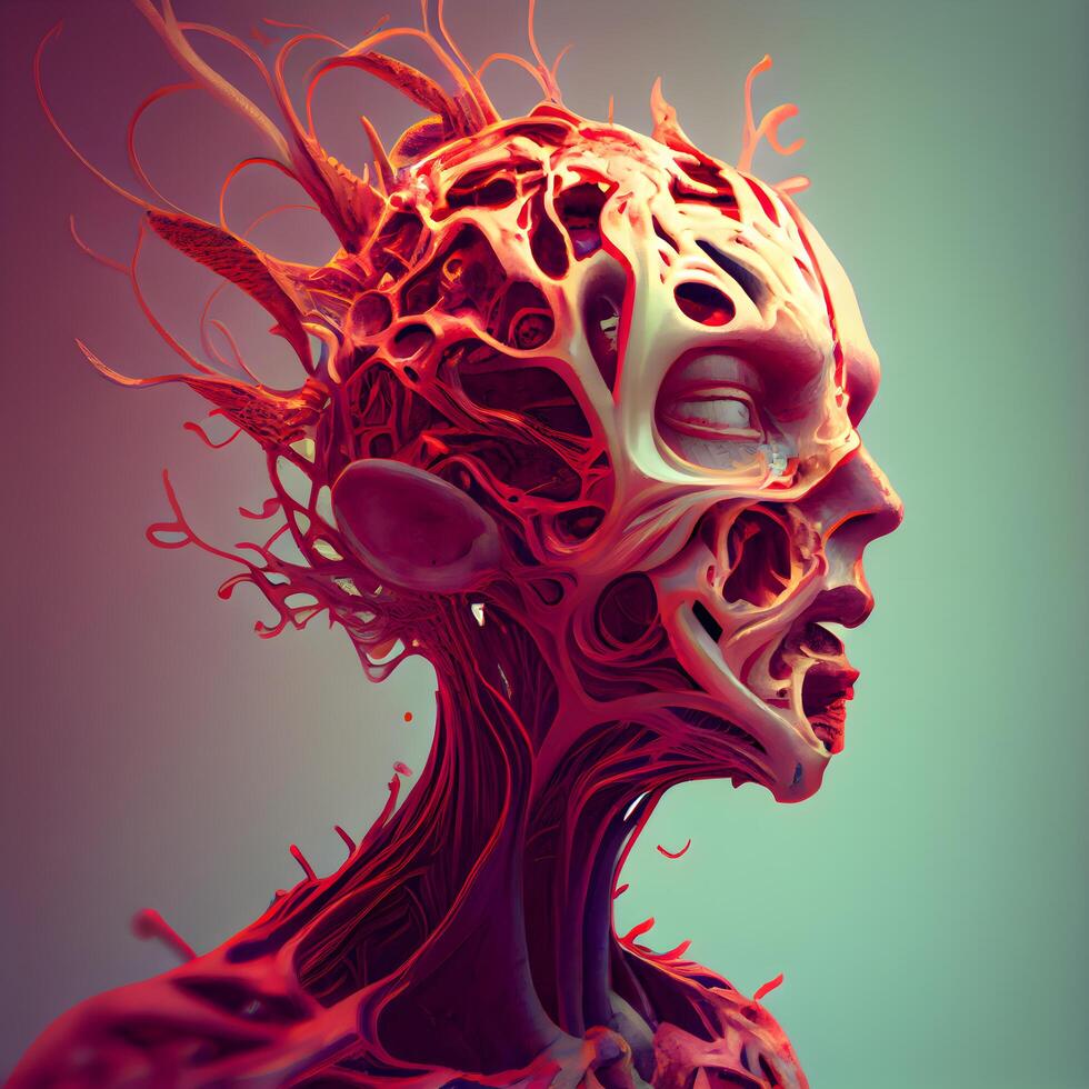 3d illustration of a human skull with blood vessels, medical concept, Image photo