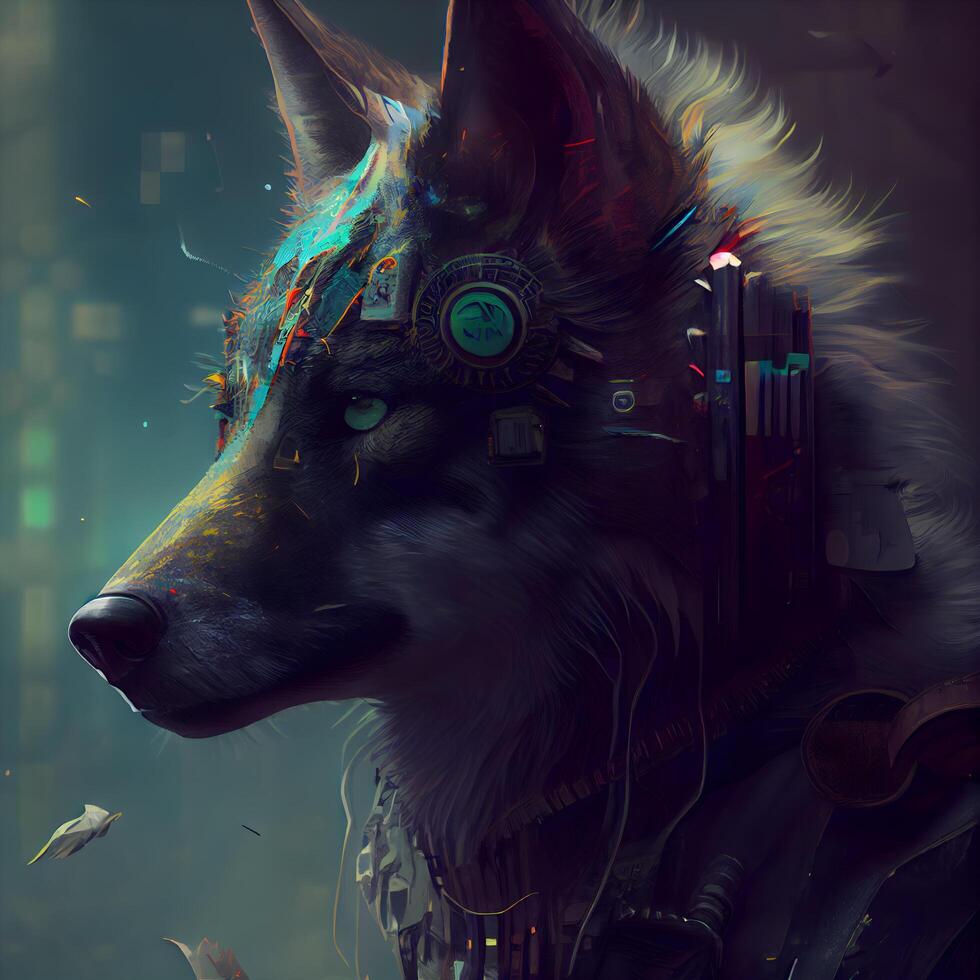 Portrait of a wolf in the steampunk style. 3d rendering, Image photo